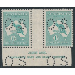 AUSTRALIA - 1929 1/- green Kangaroo, SM watermark, Ash imprint pair, MH – ACSC # 34B(4)za+b