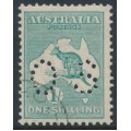 AUSTRALIA - 1920 1/- blue-green Kangaroo, die IIB, 3rd watermark, perf. OS, CTO – ACSC # 33Awa