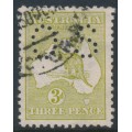 AUSTRALIA - 1913 3d olive Kangaroo, die I, 1st watermark, perf. small OS, used – ACSC # 12Abc