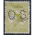 AUSTRALIA - 1913 3d deep olive-green Kangaroo, die I, 1st watermark, perf. small OS, used – ACSC # 12Cbc