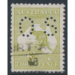 AUSTRALIA - 1913 3d pale olive-green Kangaroo, die I, 1st watermark, perf. small OS, used – ACSC # 12Ebc