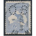AUSTRALIA - 1913 6d blue Kangaroo, 1st watermark, perf. small OS, used – ACSC # 17Cbc
