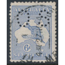 AUSTRALIA - 1913 6d blue Kangaroo, 1st watermark, perf. small OS, used – ACSC # 17Cbc