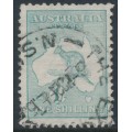 AUSTRALIA - 1913 1/- blue-green Kangaroo, 1st watermark, used – ACSC # 30C