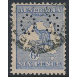 AUSTRALIA - 1915 6d ultramarine Kangaroo, 2nd watermark, perf. OS, used – ACSC # 18Aba
