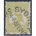 AUSTRALIA - 1923 3d olive Kangaroo, die IIB, 3rd watermark, used – ACSC # 14A