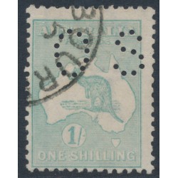 AUSTRALIA - 1916 1/- pale blue-green Kangaroo, die II, 3rd watermark, perf. OS, used – ACSC # 32Ab