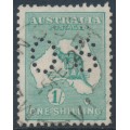 AUSTRALIA - 1929 1/- blue-green Kangaroo, SM watermark, perf. OS, used – ACSC # 34Ab