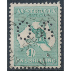 AUSTRALIA - 1929 1/- blue-green Kangaroo, SM watermark, perf. OS, used – ACSC # 34Ab