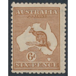 AUSTRALIA - 1923 6d chestnut Kangaroo, 3rd watermark, 'broken leg on 'Roo', MH – ACSC # 21A(3)d