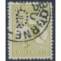 AUSTRALIA - 1915 3d olive Kangaroo, inverted 3rd watermark, perf. OS, used – ACSC # 13Ib+a