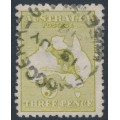AUSTRALIA - 1913 3d pale olive-green Kangaroo, die II, 1st watermark, used – ACSC # 12F