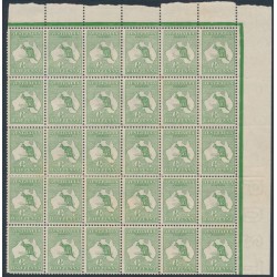 AUSTRALIA - 1913 ½d green Kangaroo, part sheet of 49 stamps, MNH – ACSC # 1A + 1A(2)m 