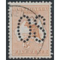 AUSTRALIA - 1913 5d pale chestnut Kangaroo, perf. large OS, used – ACSC # 16Bba