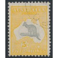 AUSTRALIA - 1932 5/- grey/yellow Kangaroo, CofA watermark, 'short Spencer's Gulf', CTO – ACSC # 46A(D)j+w