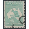 AUSTRALIA - 1929 1/- emerald Kangaroo, SM wmk, 'flaw above Cape York' [3R17], used – ACSC # 34C(3)i