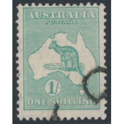 AUSTRALIA - 1929 1/- emerald Kangaroo, SM wmk, 'flaw above Cape York' [3R17], used – ACSC # 34C(3)i