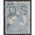 AUSTRALIA - 1913 6d greyish blue Kangaroo, 1st watermark, perf. small OS, used – ACSC # 17Bbc