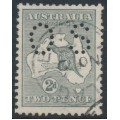 AUSTRALIA - 1913 2d grey Kangaroo, 1st watermark, perf. small OS, used – ACSC # 5Abc