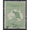 AUSTRALIA - 1913 ½d green Kangaroo, inverted 1st watermark, used – ACSC # 1Aa