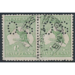 AUSTRALIA - 1913 ½d pale green Kangaroo, 1st watermark, perf. small OS, used – ACSC # 1Cbd