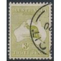 AUSTRALIA - 1915 3d olive-green Kangaroo, die II, 3rd watermark, used – ACSC # 13L