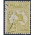 AUSTRALIA - 1915 3d olive Kangaroo, 3rd watermark, 'break in Bight' [2R38], used – ACSC # 13E(2)ha