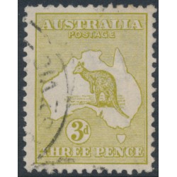 AUSTRALIA - 1915 3d olive Kangaroo, 3rd watermark, 'break in Bight' [2R38], used – ACSC # 13E(2)ha