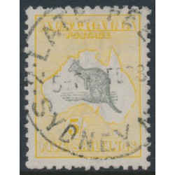 AUSTRALIA - 1918 5/- grey/pale yellow Kangaroo, 3rd watermark, used – ACSC # 44D