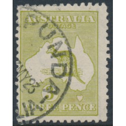 AUSTRALIA - 1923 3d olive Kangaroo, die IIB, 3rd watermark, used – ACSC # 14A