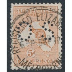 AUSTRALIA - 1913 5d pale chestnut Kangaroo, perf. small OS, used – ACSC # 16Bbb