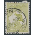 AUSTRALIA - 1915 3d olive-green Kangaroo, die II, 3rd watermark, used – ACSC # 13L