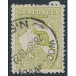 AUSTRALIA - 1915 3d olive-green Kangaroo, die II, 3rd watermark, used – ACSC # 13L