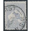 AUSTRALIA - 1915 6d pale greyish violet Kangaroo, die II, 3rd watermark, used – ACSC # 19G