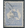 AUSTRALIA - 1921 6d blue Kangaroo, 3rd watermark, 'scratch under N' [3L56], used – ACSC # 20A(3)e