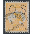 AUSTRALIA - 1913 4d orange Kangaroo, 1st watermark, perf. small OS, used – ACSC # 15Abb