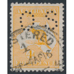 AUSTRALIA - 1913 4d orange Kangaroo, 1st watermark, perf. small OS, used – ACSC # 15Abb