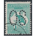 AUSTRALIA - 1913 1/- deep green Kangaroo, 1st watermark, perf. large OS, used – ACSC # 30Ab