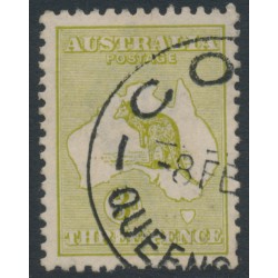 AUSTRALIA - 1915 3d pale olive-green Kangaroo, die II, 3rd watermark, used – ACSC # 13J