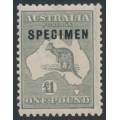 AUSTRALIA - 1924 £1 grey Kangaroo, o/p SPECIMEN, sub-type 6a, MH – ACSC # 53Axg+i