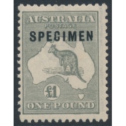 AUSTRALIA - 1924 £1 grey Kangaroo, o/p SPECIMEN, sub-type 6a, MH – ACSC # 53Axg+i