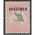 AUSTRALIA - 1929 10/- grey/pink Kangaroo, o/p SPECIMEN, sub-type 2, MH – ACSC # 49xd