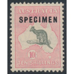 AUSTRALIA - 1929 10/- grey/pink Kangaroo, o/p SPECIMEN, sub-type 2, MH – ACSC # 49xd