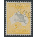 AUSTRALIA - 1932 5/- grey/yellow-orange Kangaroo, CofA watermark, CTO – ACSC # 46Aw 