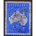AUSTRALIA - 1915 5/- grey/yellow Kangaroo, 'double print of frame', used – ACSC # 43Ab+c