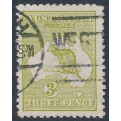 AUSTRALIA - 1913 3d olive-green Kangaroo, die I, inverted 1st watermark, used – ACSC # 12Ca