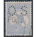 AUSTRALIA - 1921 6d blue Kangaroo, die IIB, 3rd watermark, perf. OS, used – ACSC # 20Cb