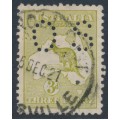 AUSTRALIA - 1915 3d olive-green Kangaroo, die II, 3rd watermark, perf. OS, used – ACSC # 13Lba