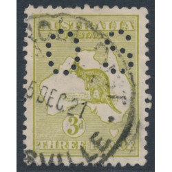 AUSTRALIA - 1915 3d olive-green Kangaroo, die II, 3rd watermark, perf. OS, used – ACSC # 13Lba