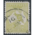 AUSTRALIA - 1913 3d olive Kangaroo, 1st watermark, used – ACSC # 12A